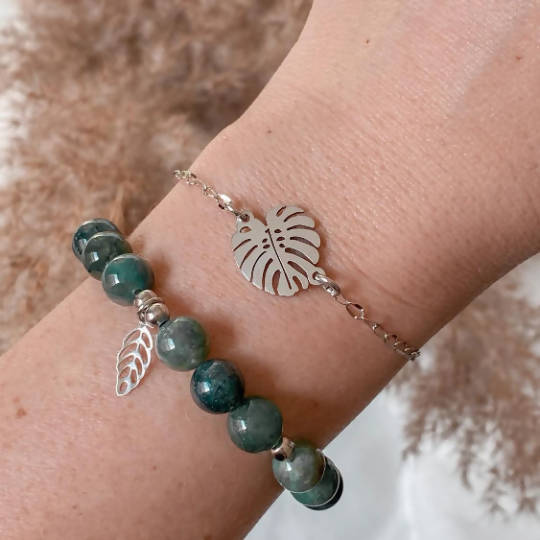 Bracelet ajustable monstera en acier inoxydable