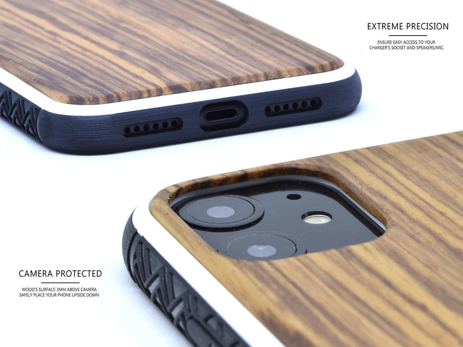 Étui iphone 11 en bois zébré et côtés en tpu