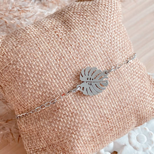 Bracelet ajustable monstera en acier inoxydable