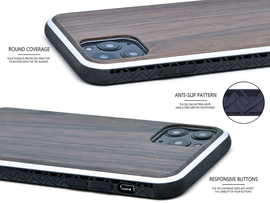 Étui iphone 11 pro en bois de noyer et côtés en tpu