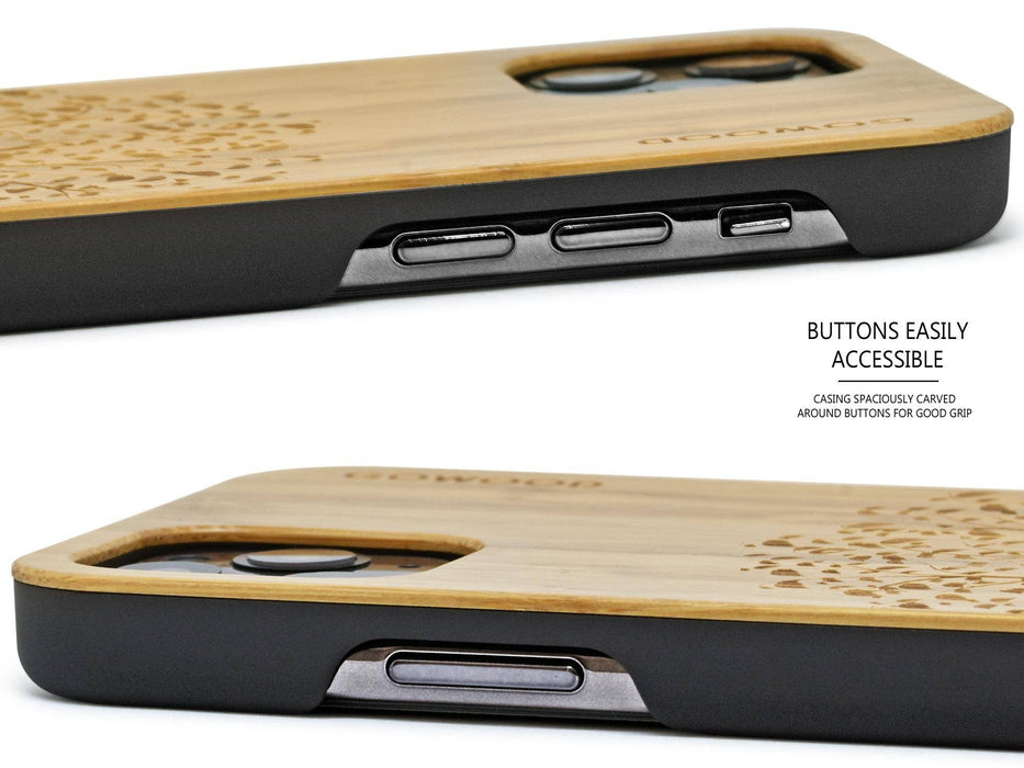Étui iphone 11 pro en bois et côtés en polycarbonate - bambou avec gravure arbre