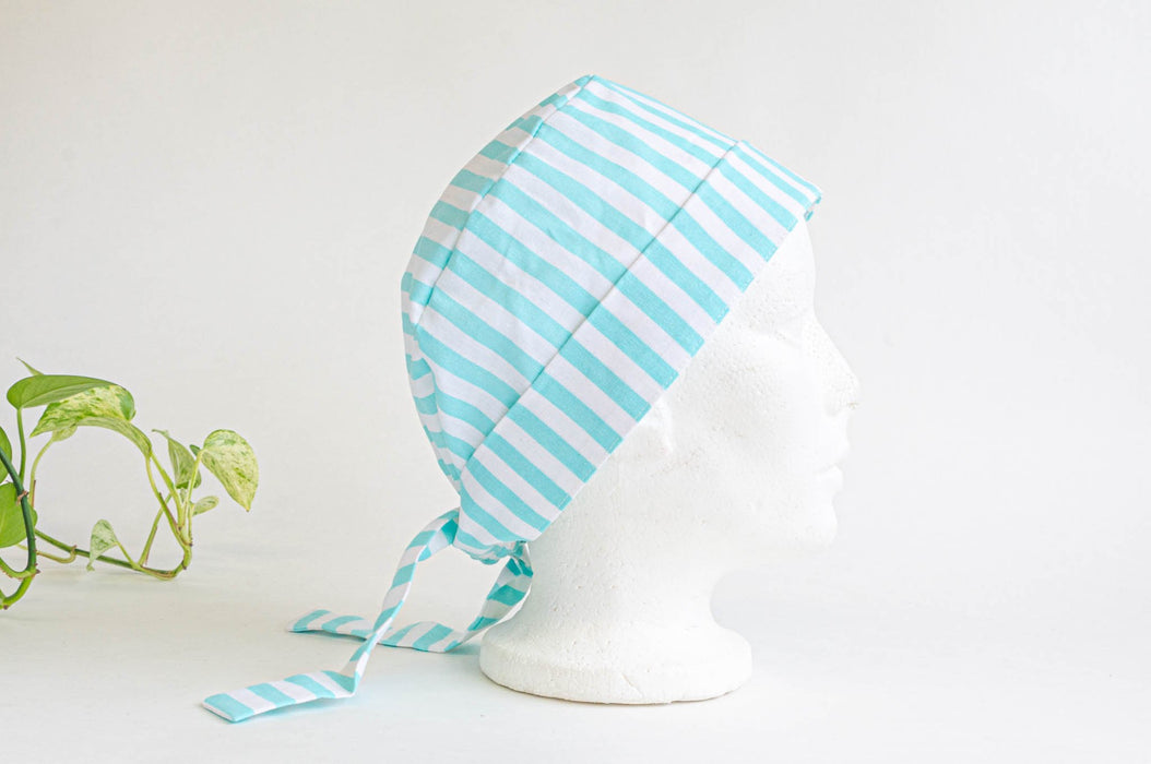 Bonnet chirurgical pour femme | rayures turquoise