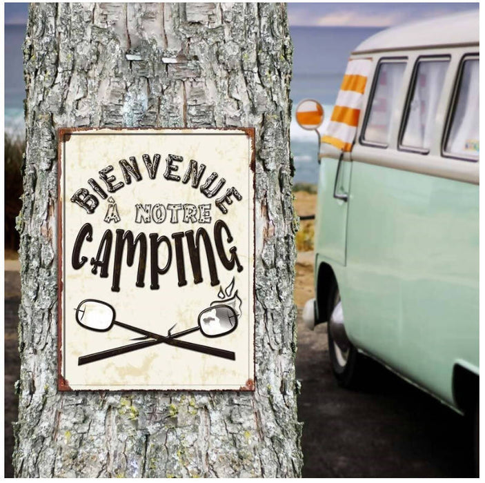 Affiche métal bienvenue à notre camping