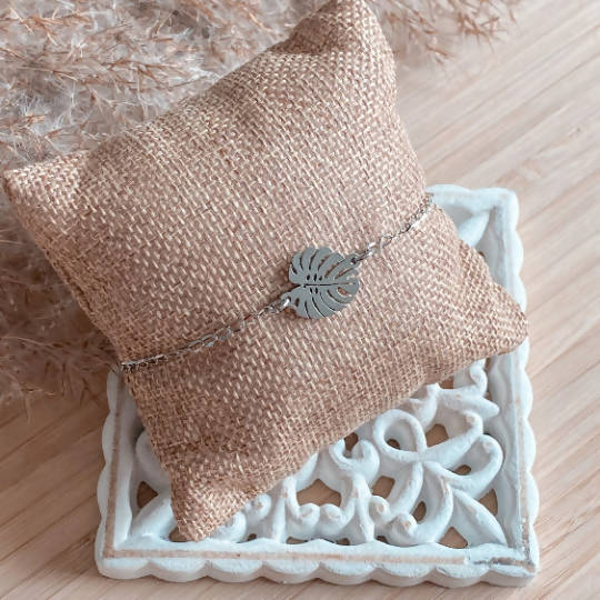 Bracelet ajustable monstera en acier inoxydable