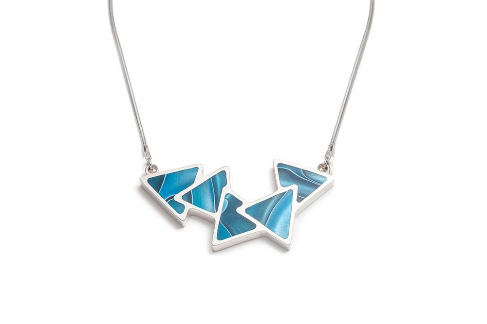 Collier réversible 5 triangles rouge et turquoise
