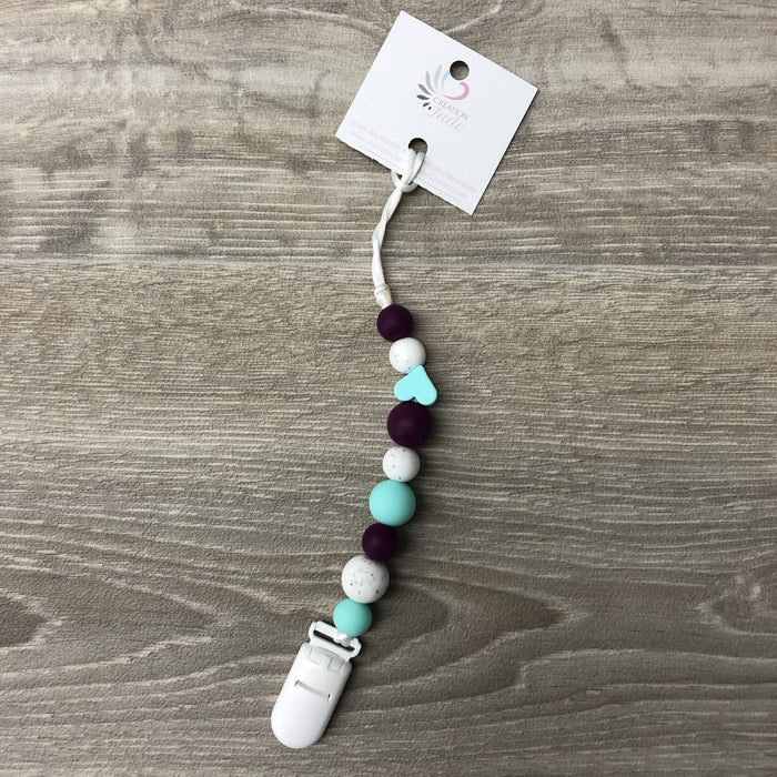 Attache-suce coeur, turquoise pâle, marbre et violet