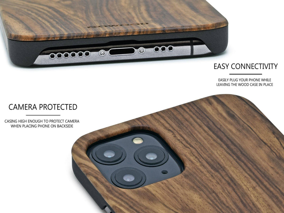 Étui iphone 11 pro en bois zébré et côtés en polycarbonate
