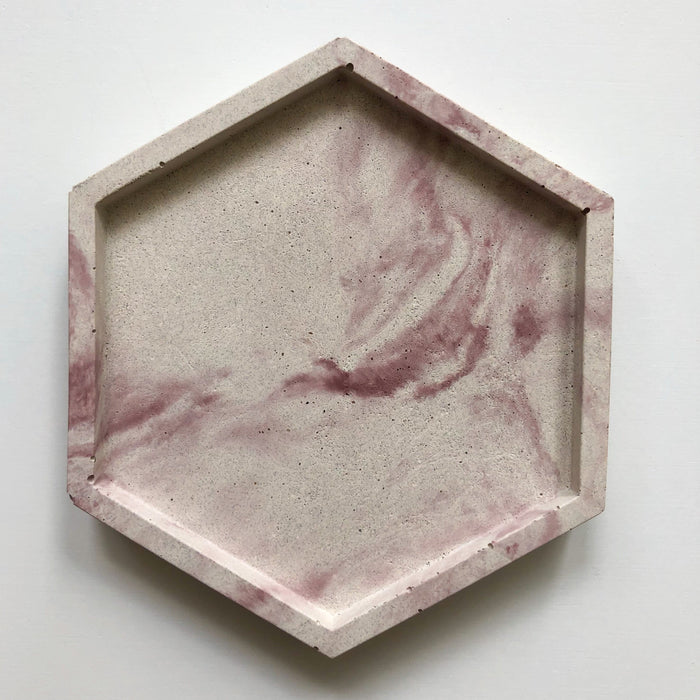 Sous-verre hexagone marbré rose et blanc mimipots fond blanc