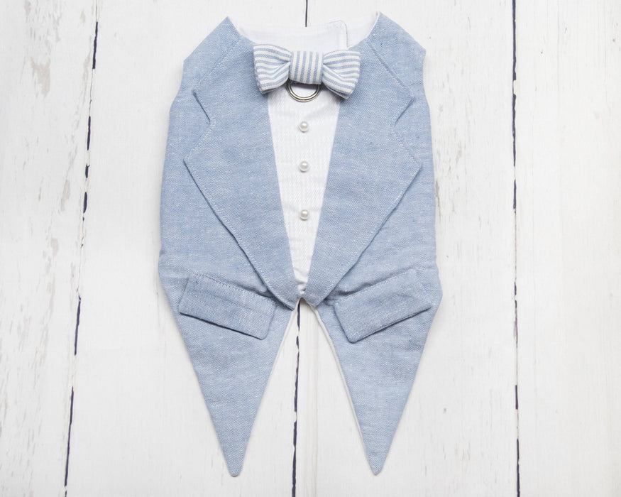 Toxedo bleu poudre et blanc en lin & coton pour chien pour anniversaire, mariage, fête ou autre occasion
