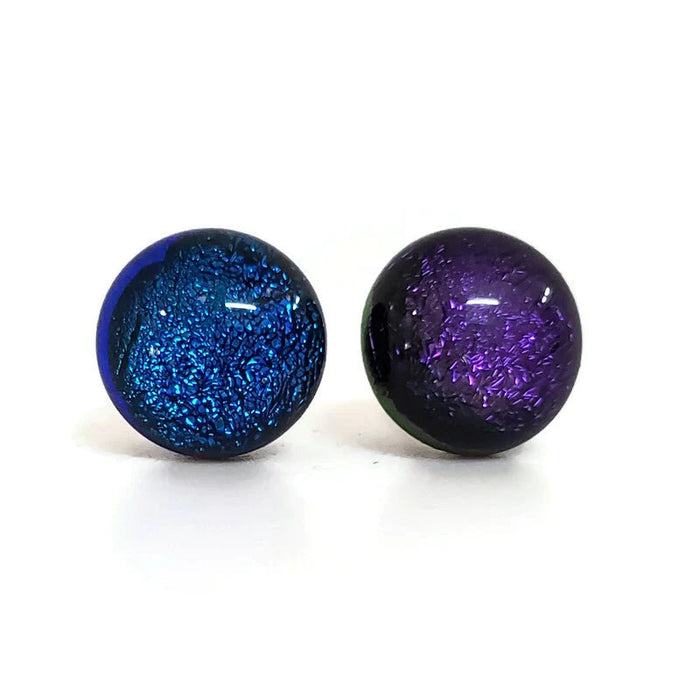 +/- 9 mm, boucles d'oreilles dépareillées, verre fusion #64