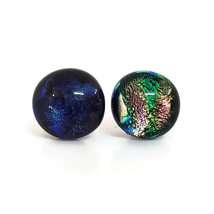 +/- 9 mm, boucles d'oreilles dépareillées, verre fusion #69