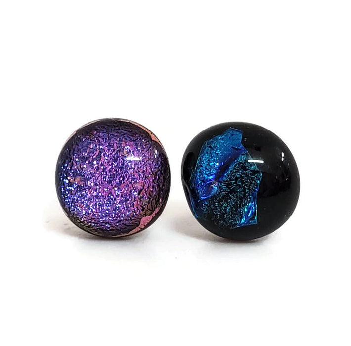 +/- 9 mm, boucles d'oreilles dépareillées, verre fusion #77