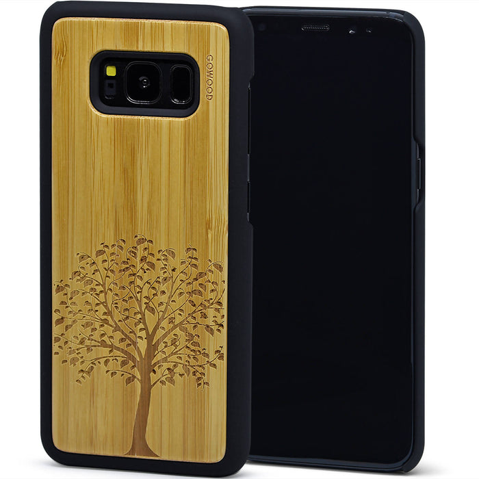Étui samsung galaxy s8 en bois et côtés en polycarbonate - bambou avec gravure arbre