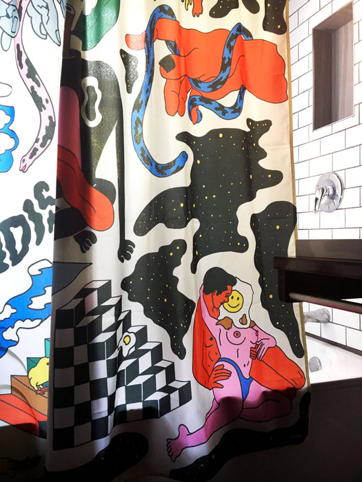 Rideau de douche en polyester, imperméable et lavable, 71" x 71", conçu en collaboration avec l'artiste pony