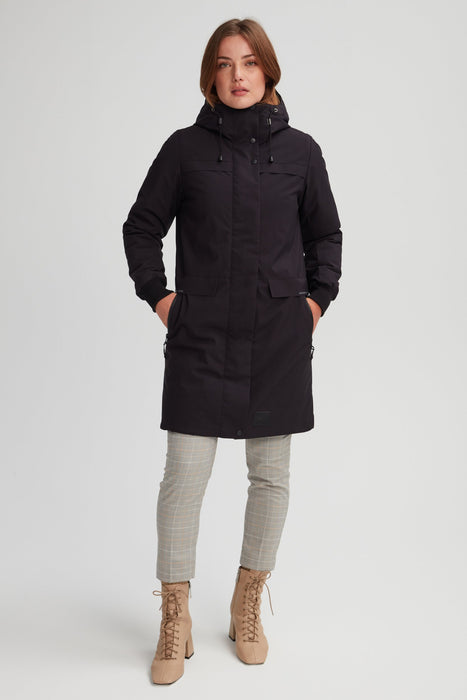 Manteau d'hiver classique pour femme. Manteau longueur genoux chaud pour l'hiver québécois.