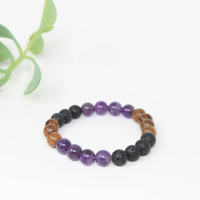 Amy - bracelet élastique pour hommes et femmes en pierres semi-précieuses, bois et acier inoxydable
