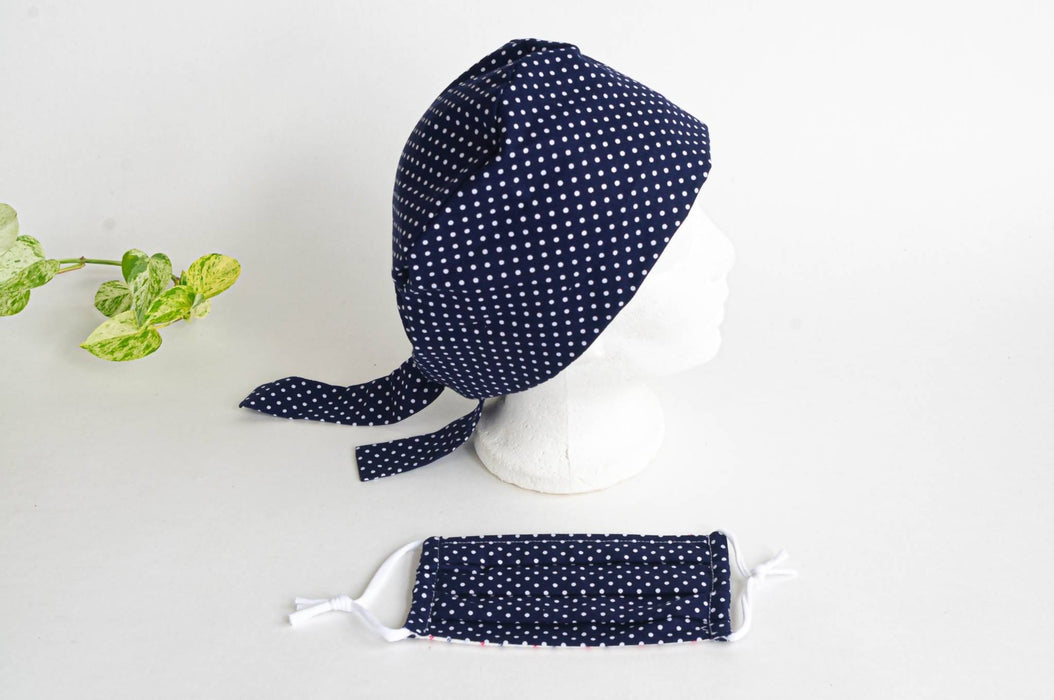 Bonnet chirurgical | motif pois bleu et gris
