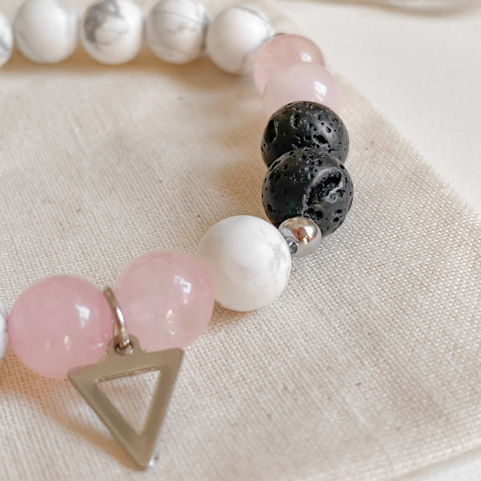 Bracelet eros - howlite, quartz rose et pierres de lave