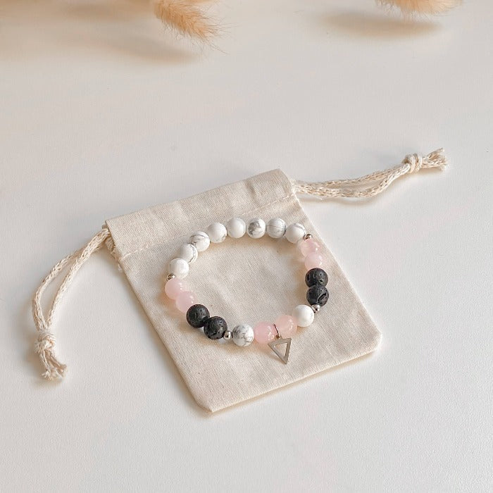 Bracelet eros - howlite, quartz rose et pierres de lave