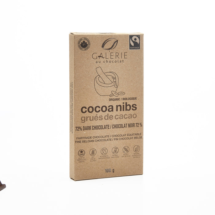 Grués de cacao barre de chocolat noir 72%