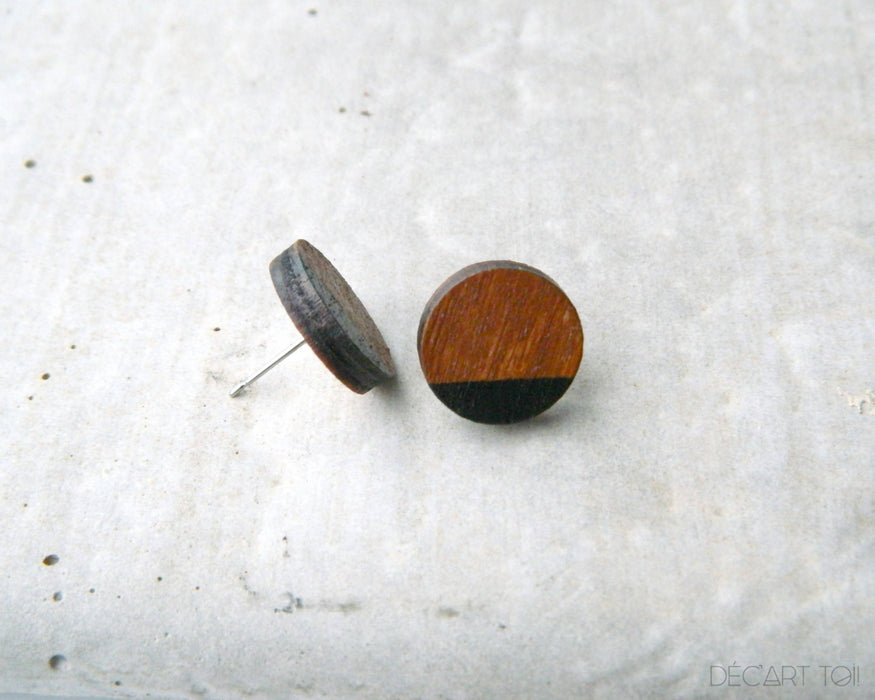 14 couleurs au choix- boucles d'oreilles en bois du québec (merisier) peintes à la main et acier inoxydable