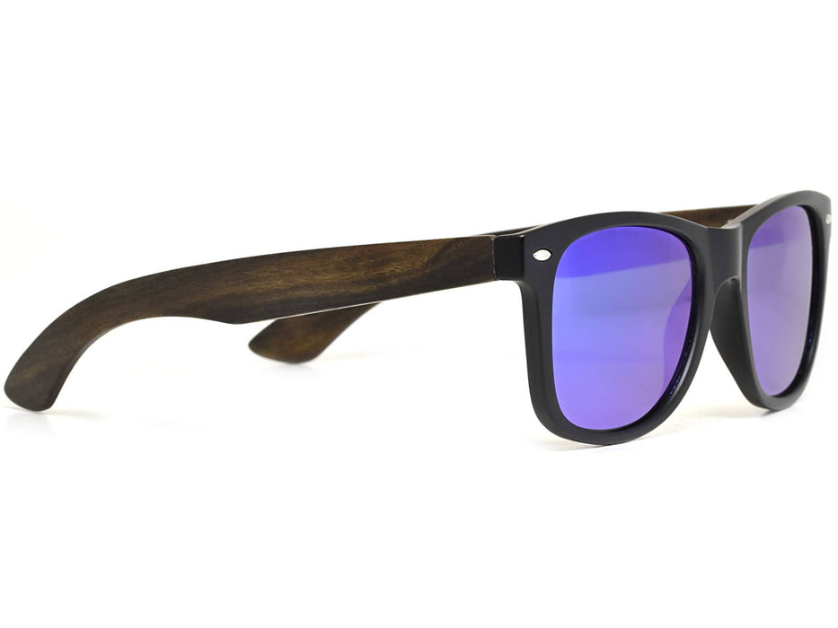 Lunettes de soleil en bois d'ébène avec verres miroir bleu polarisés