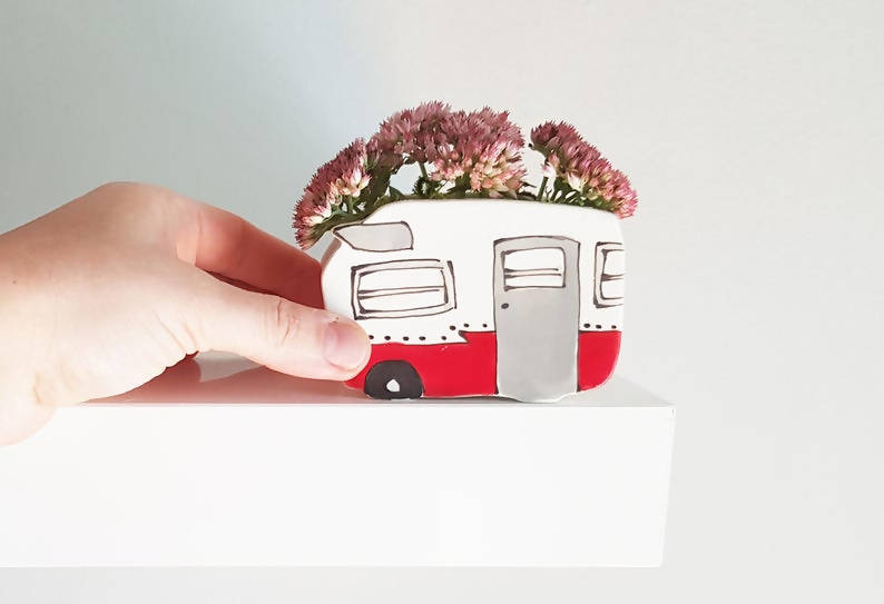 Petit cache-pots camper vintage rouge