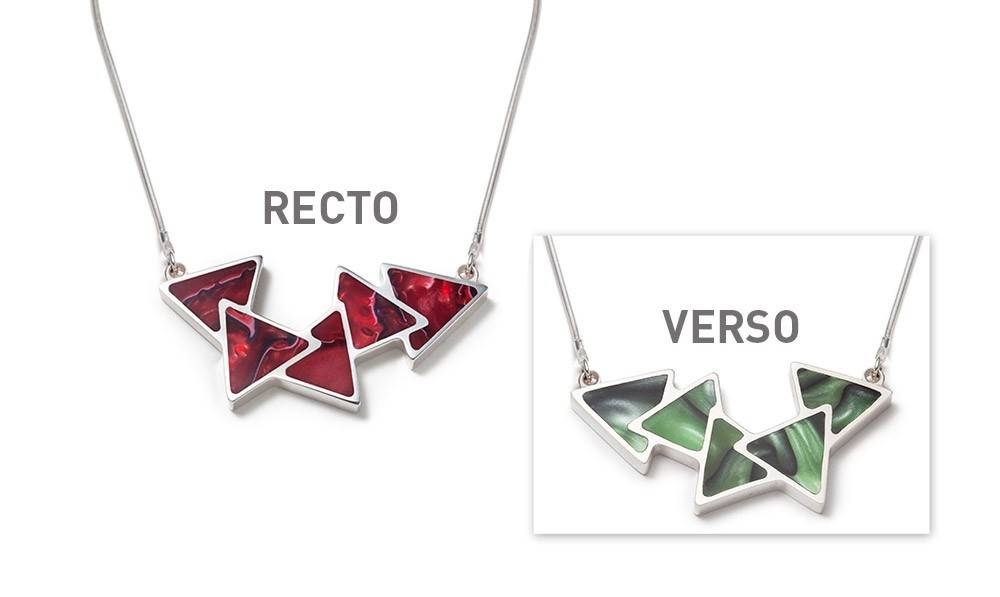 Collier réversible 5 triangles rouge et vert