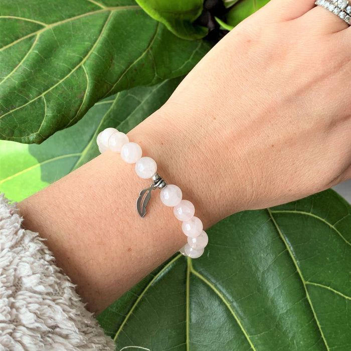 Rose - bracelet en pierres semi-précieuses pour femmes : quartz rose et acier inoxydable