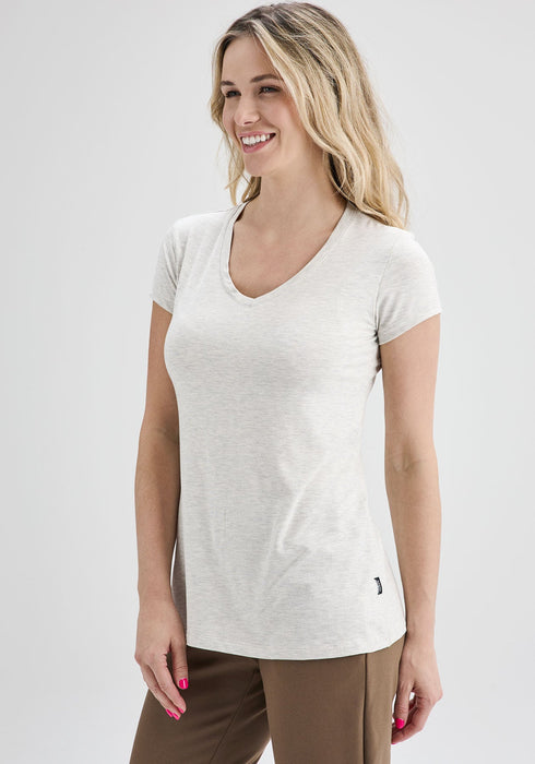 CORALIE - T-shirt col V blanc cassé-Hauts-Message Factory