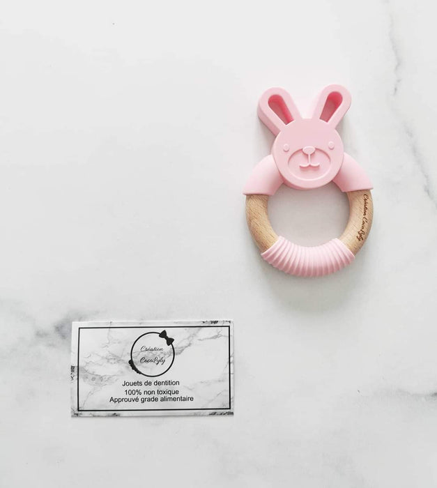 Anneau en silicone lapin et bois rose