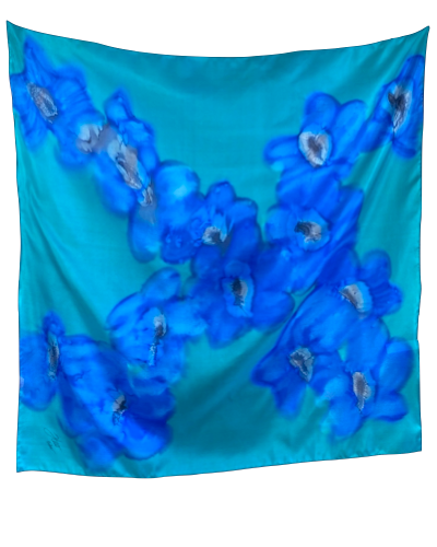 Foulard carré de soie fleurs de lagon