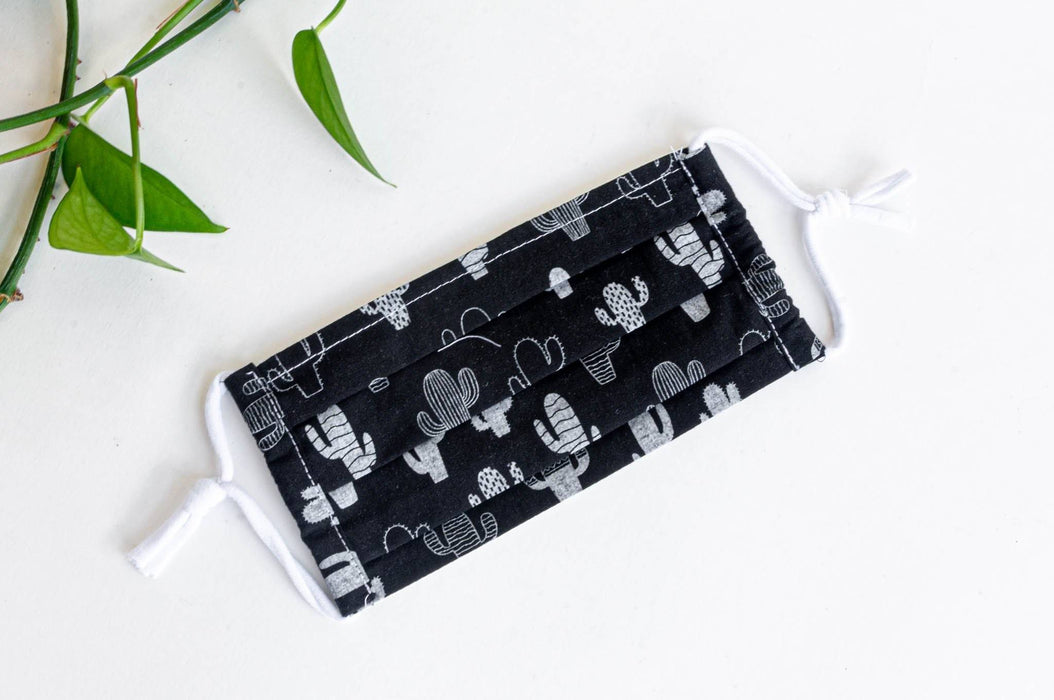 Masque en tissu - denim noir & cactus noir blanc & pois