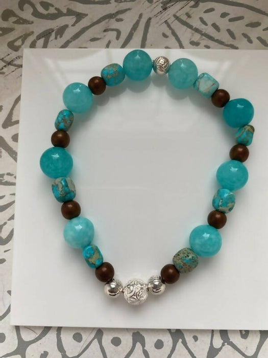 Bracelet de jade turquoise avec perles de jaspe carrées