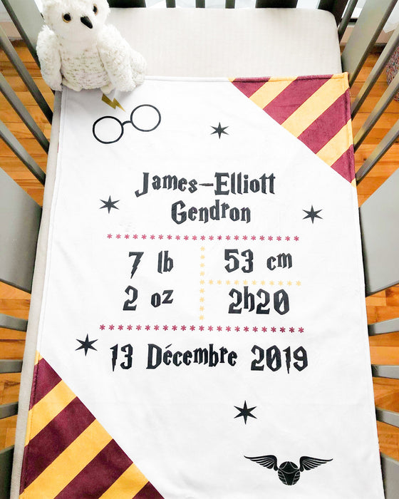 Doudou doublé minky de naissance personnalisable style harry potter