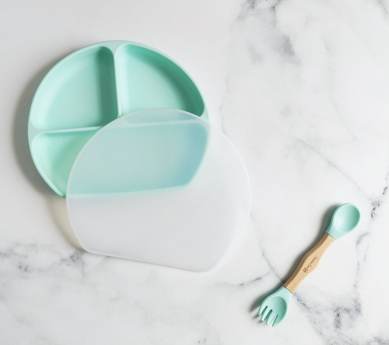 Assiette a compartiments mint en silicone avec couvercle