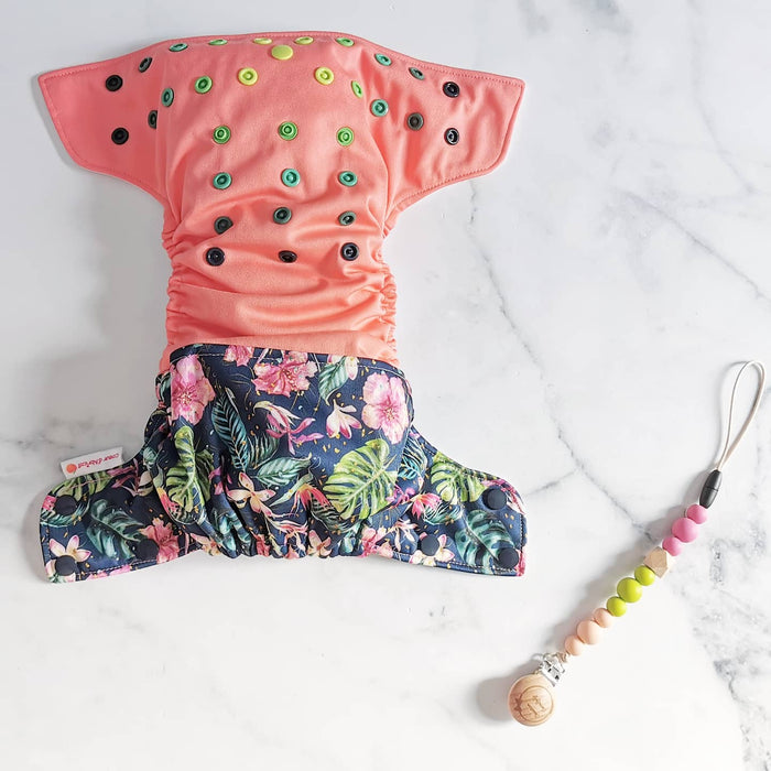 Duo couche lavable et attache suce fleurie