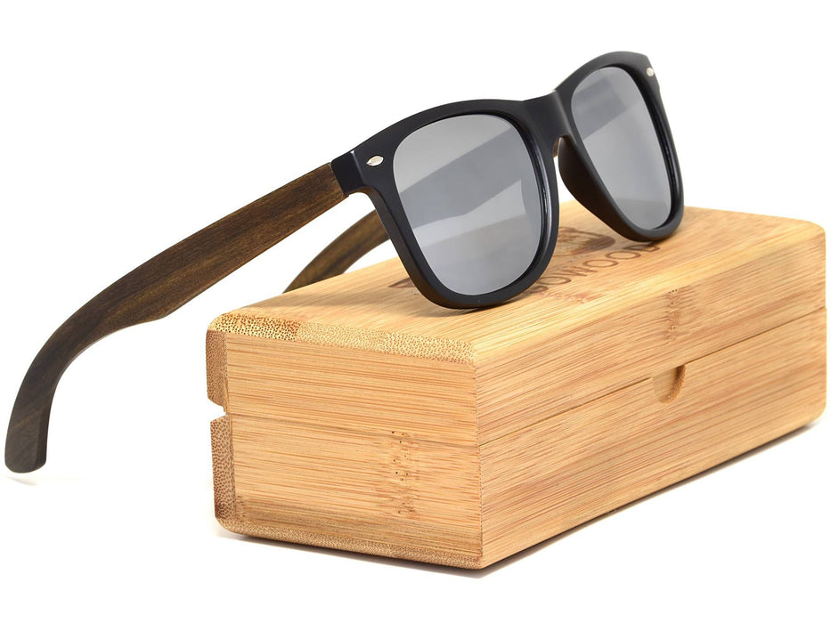 Lunettes de soleil en bois d'ébène avec verres miroir argent polarisés