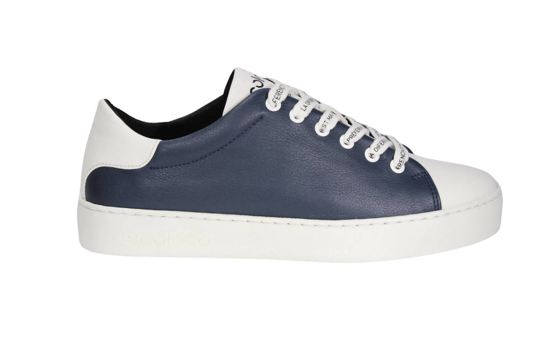 Sneakers dépareillés, véganes en "cuir" de pomme - modèle animlogo, blanc et marine, pour femmes