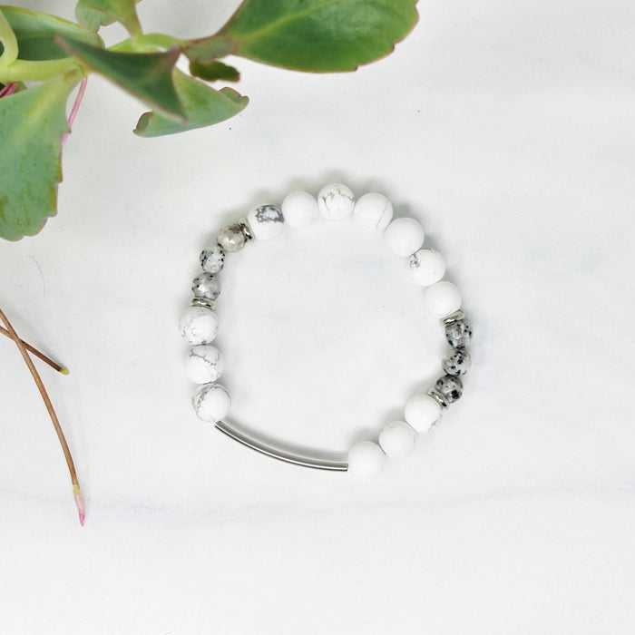 Ensemble de 3 bracelets blancs élastiques pour femmes en pierres semi précieuses et acier inoxydable