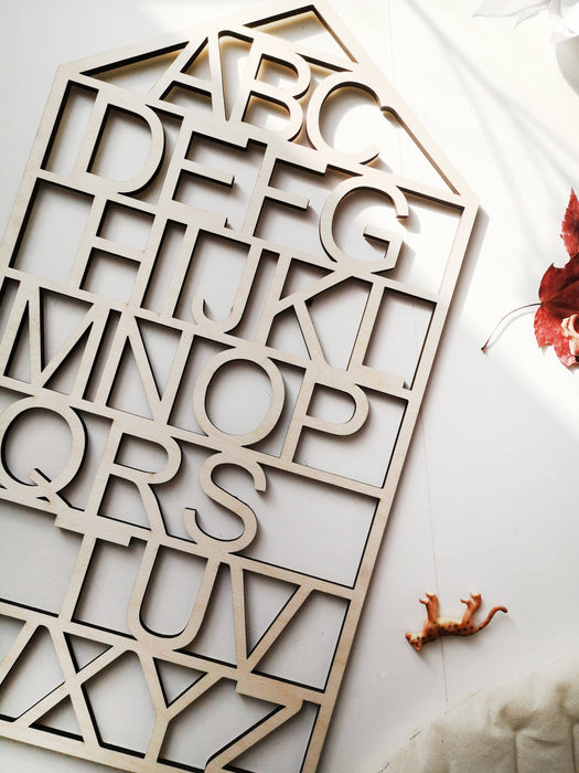 Abécédaire mural en bois, alphabet en bois, abécédaire, abécédaire bois mural, abécédaire mural, cadre maison en bois, the butter flying