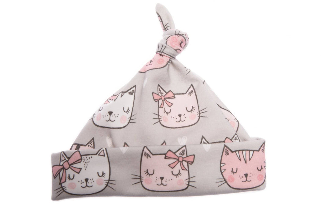 Ensemble chandail, pantalons à rayures roses, chapeau et bandana à motif de chats dormeurs