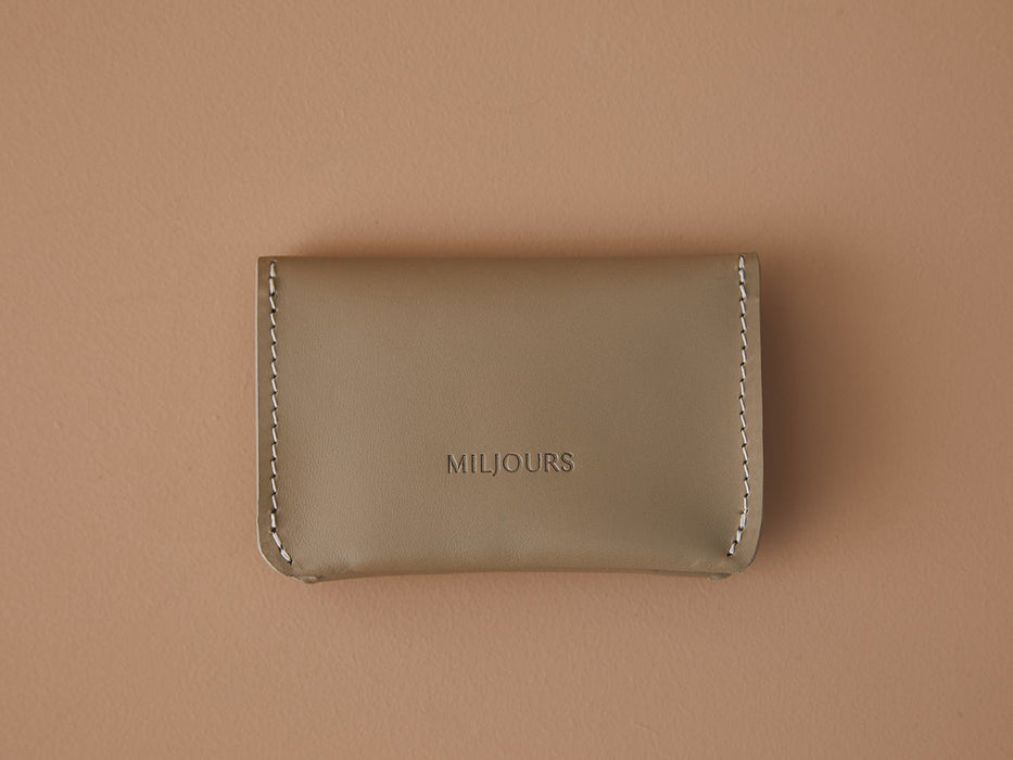 Porte-cartes en cuir taupe