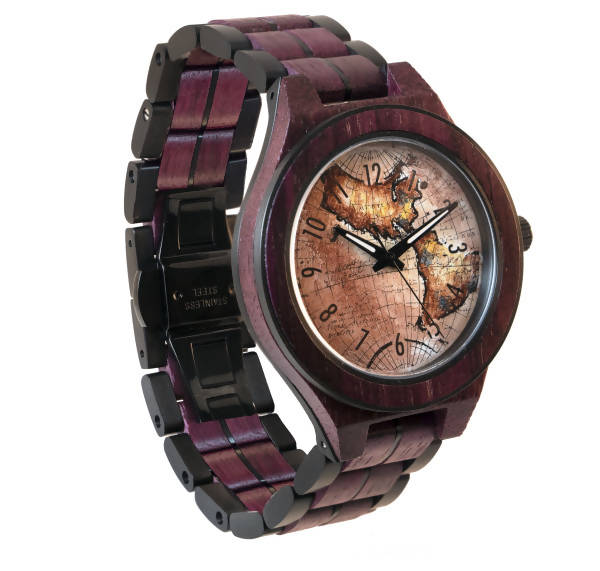 Montre pour homme bracelet bois profil ancienne map