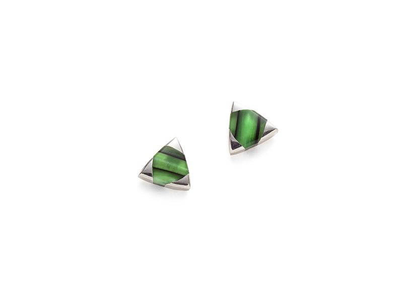 boucles d'oreilles triangle vert argent cadeau gift stud silver green earrings