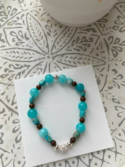 Bracelet de jade turquoise avec perles de jaspe carrées