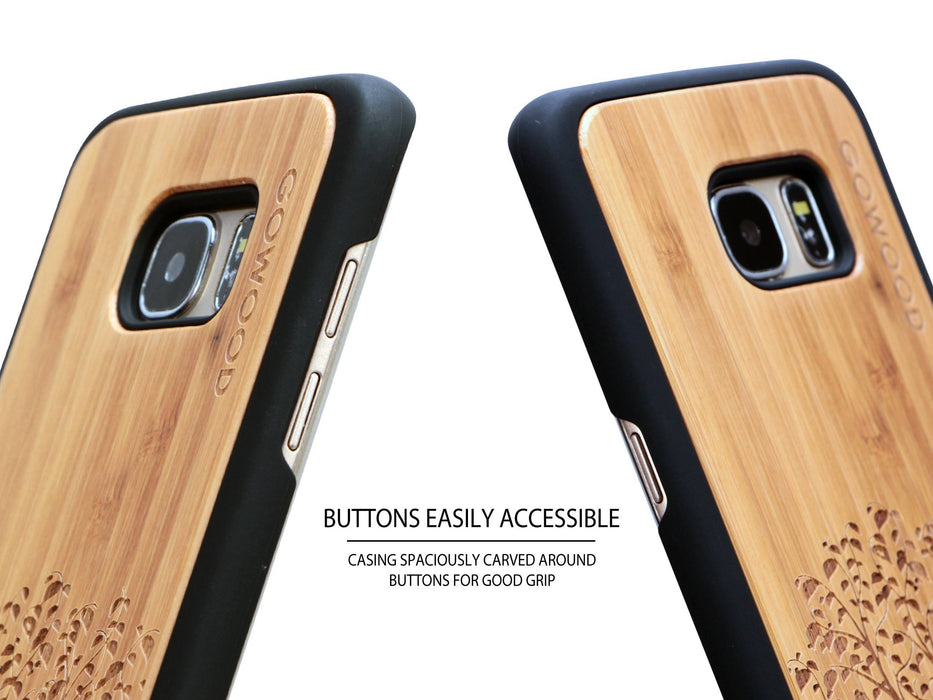 Étui samsung galaxy s7 edge en bois et côtés en polycarbonate - bambou avec gravure arbre