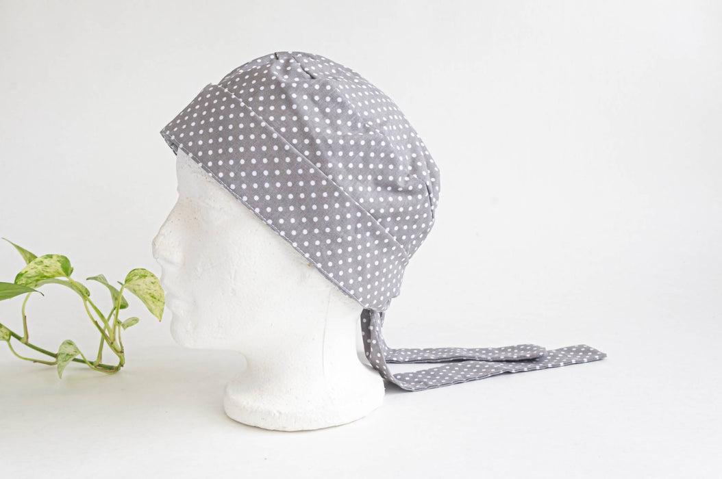 Bonnet chirurgical | motif pois bleu et gris