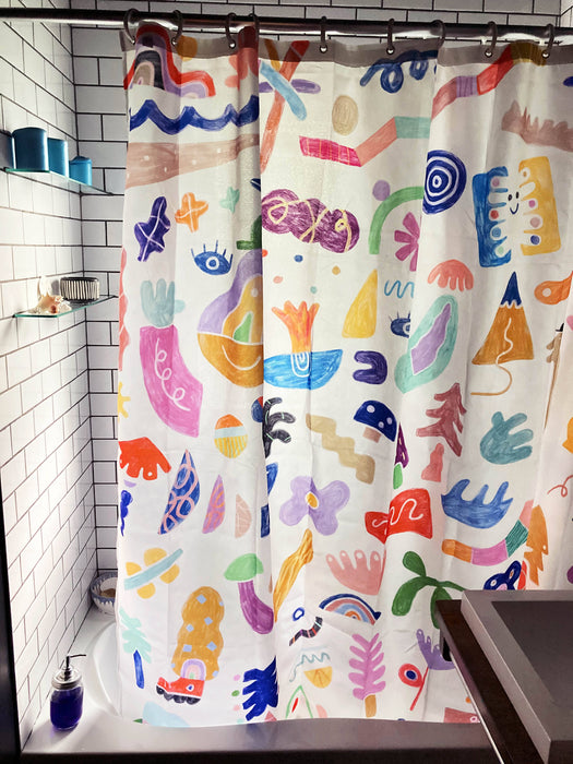 Rideau de douche de polyester, imperméable et lavable, 71" x 71", conçu en collaboration avec l'artiste marc-olivier lamothe