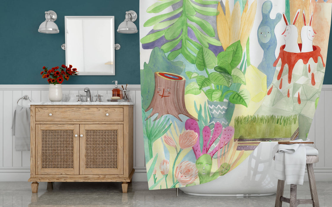 Rideau de douche de polyester, imperméable et lavable, 71" x 71", conçu en collaboration avec artiste agathe b-b
